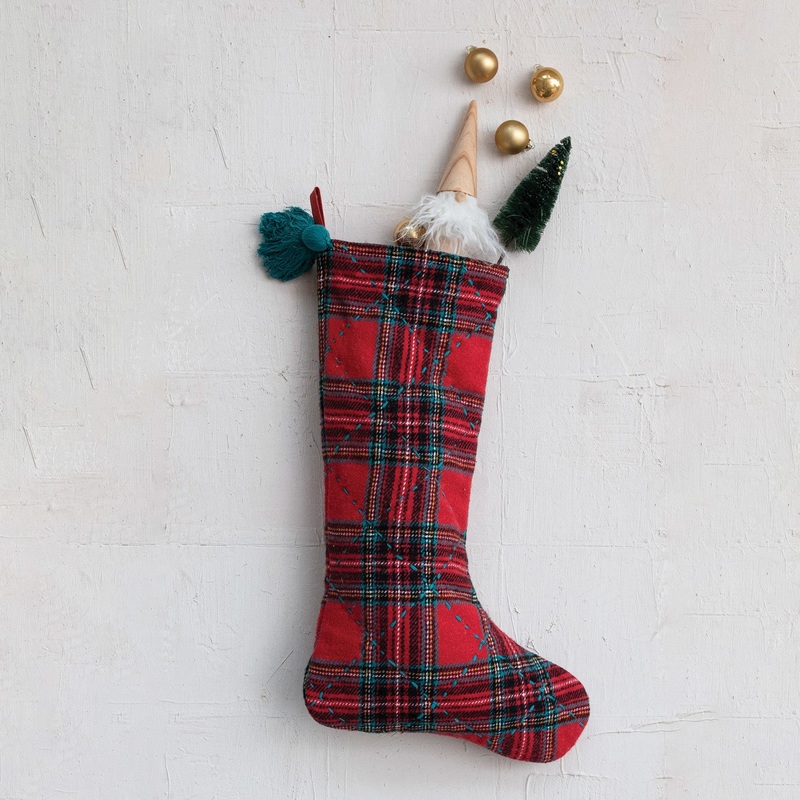 BrushedCottonFlannelQuiltedStockingw/Tassel