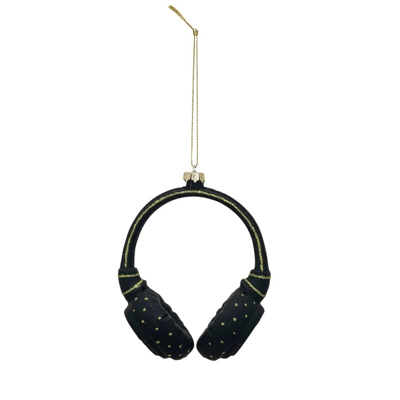 Glass&ResinHeadphonesOrnamentw/GreenGlitter