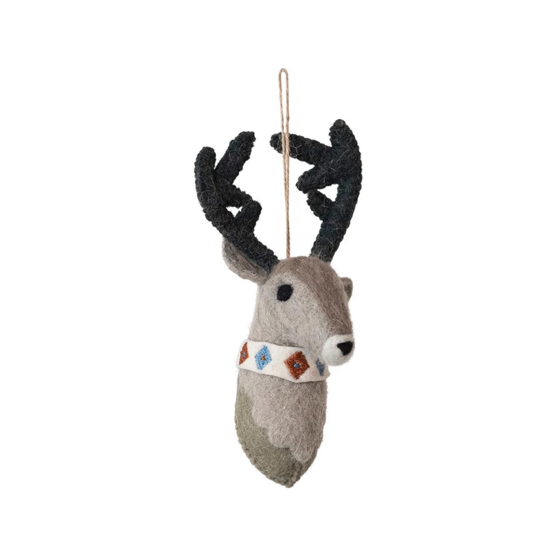 HandmadeWoolFeltReindeerHeadOrnamentw/Embroidery