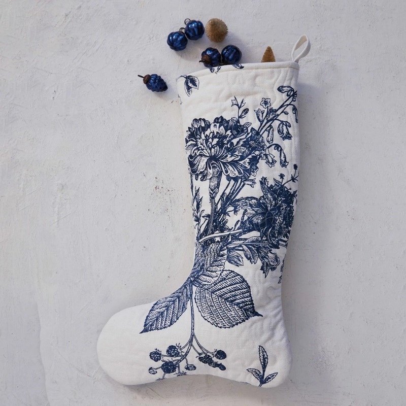 QuiltedBlueBotanicalPrintStocking