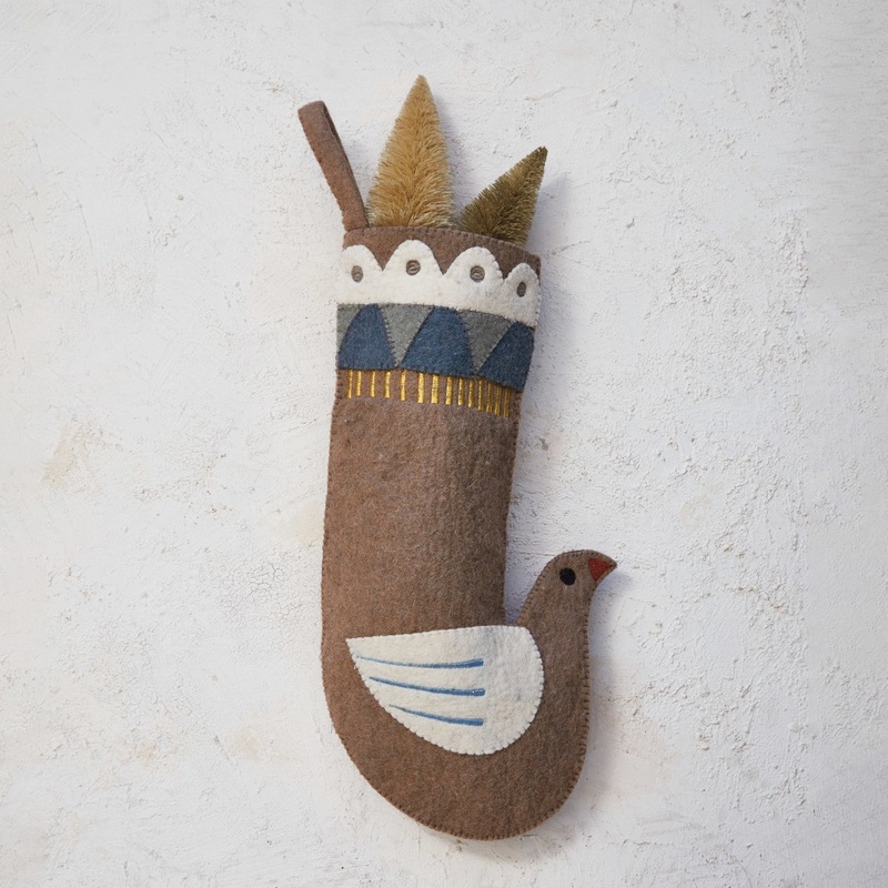 WoolFeltDoveStockingw/Applique&Embroidery