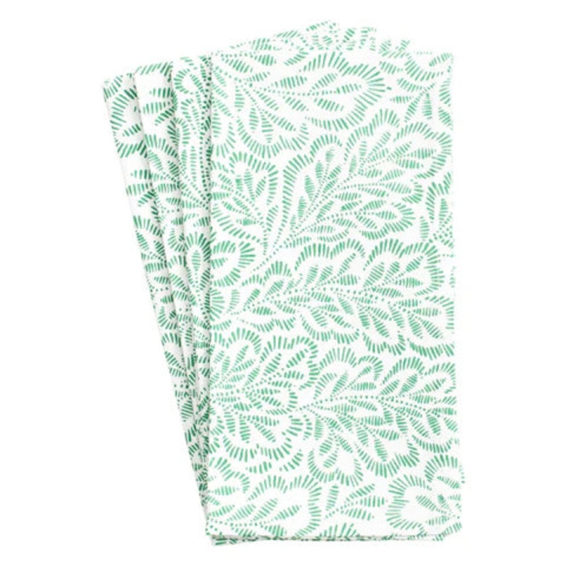 Block Print Leaves Green Paper Napkins - Guest Towel / Dinner