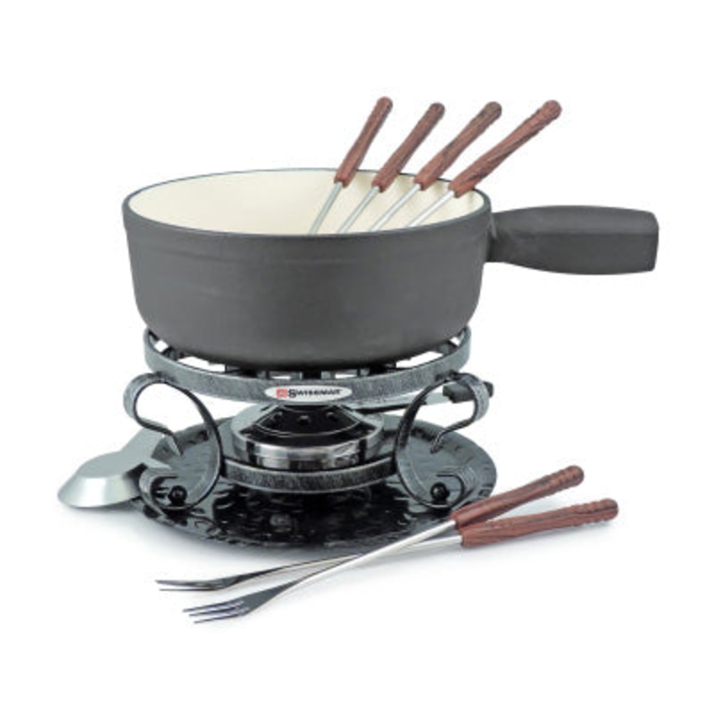 Cast Iron 9 piece Fondue Set in Matte Black