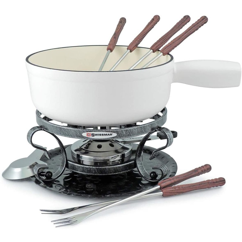 Cast Iron 9 piece Fondue Set in White