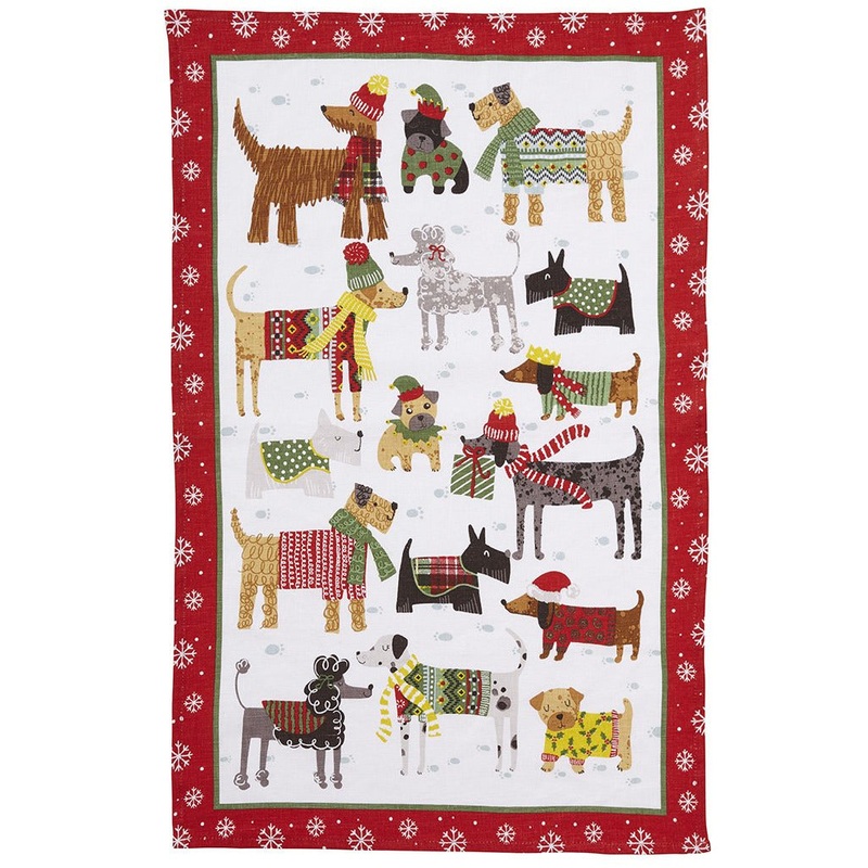 Holiday Pups Tea Towel