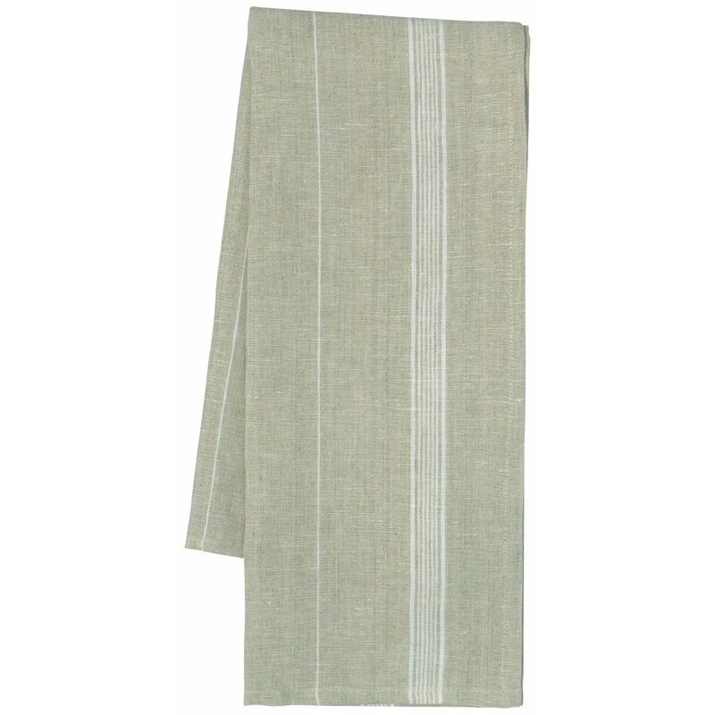 Striped Linen Tea Towel - White