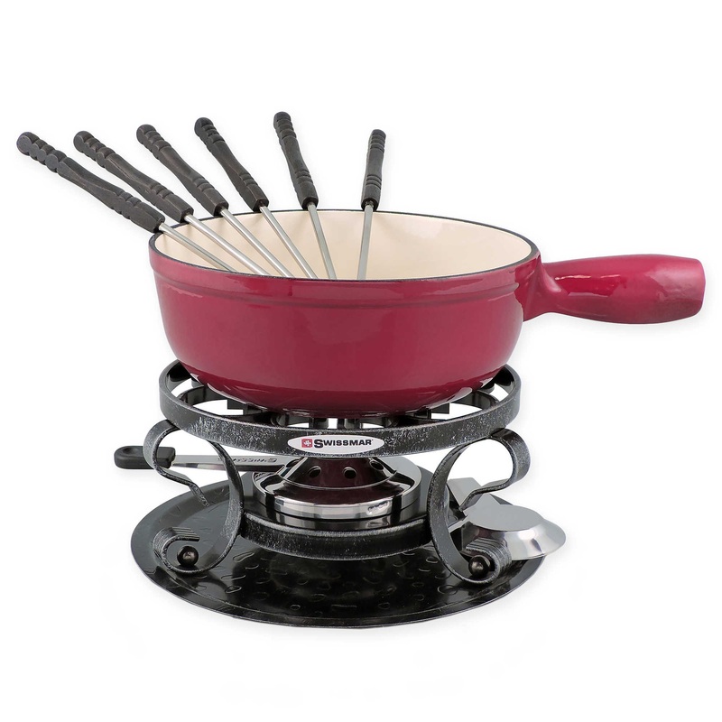 Cast Iron 9 piece Fondue Set in Red