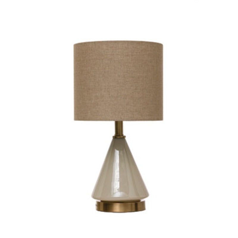 Glass Table Lamp with Linen Shade