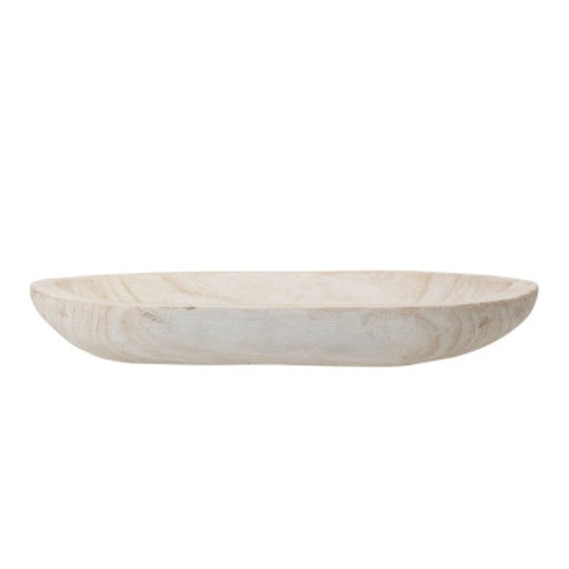 White Hand-carved Wood Bowl