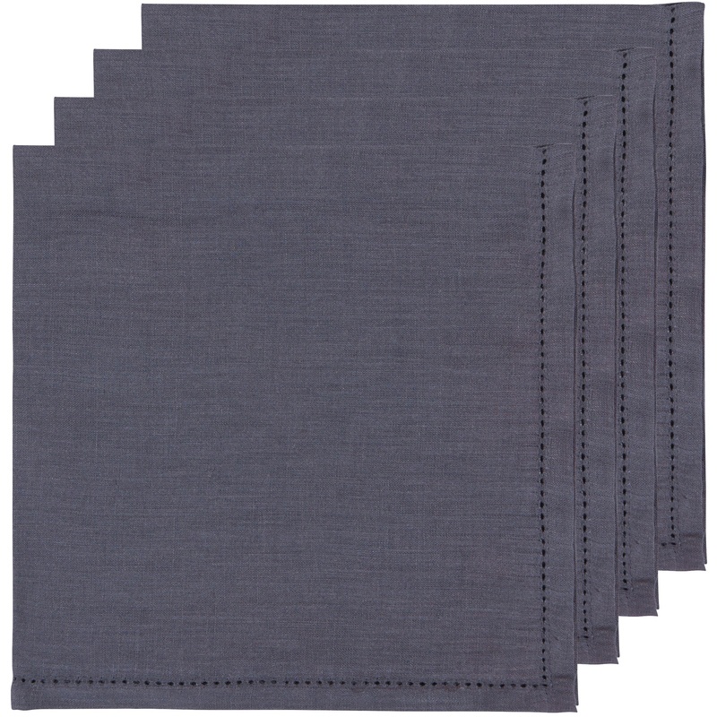 Linen Napkin Set - Hemstitch Charcoal