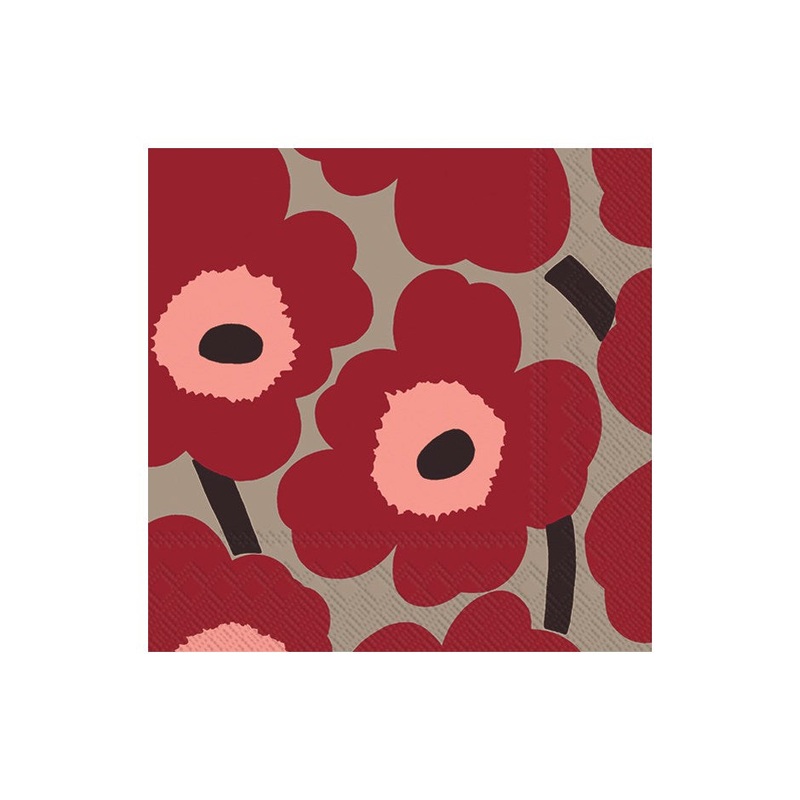 Marimekko Unikko Red Linen Paper Napkins - Lunch