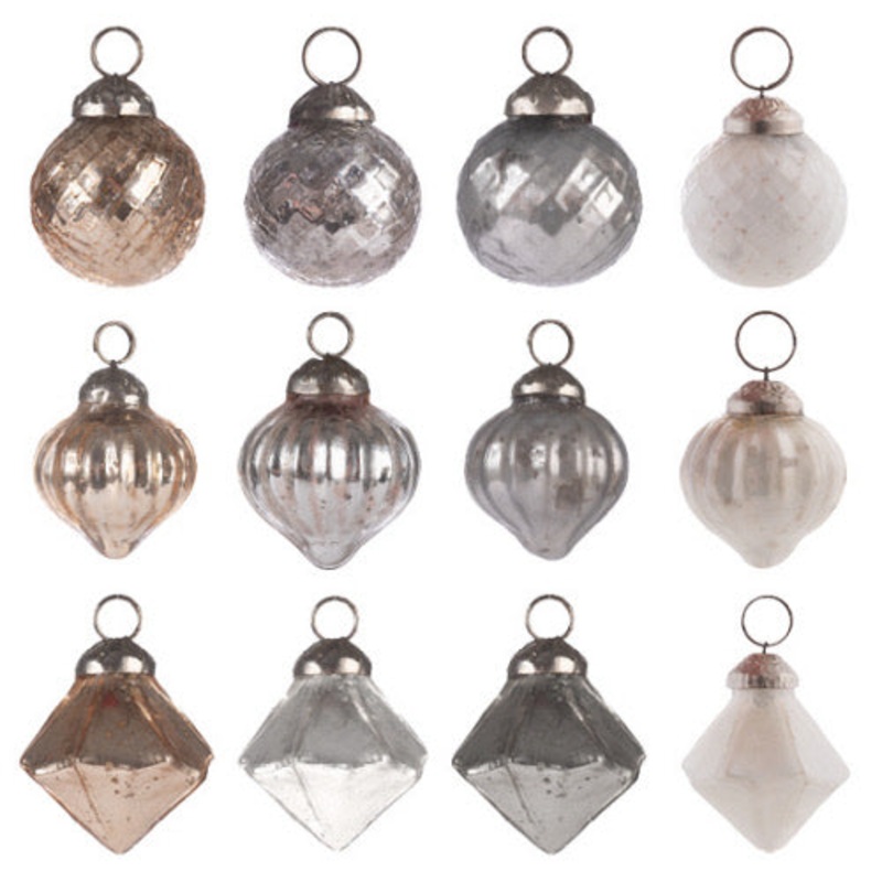 White Mercury Glass Ornaments Set