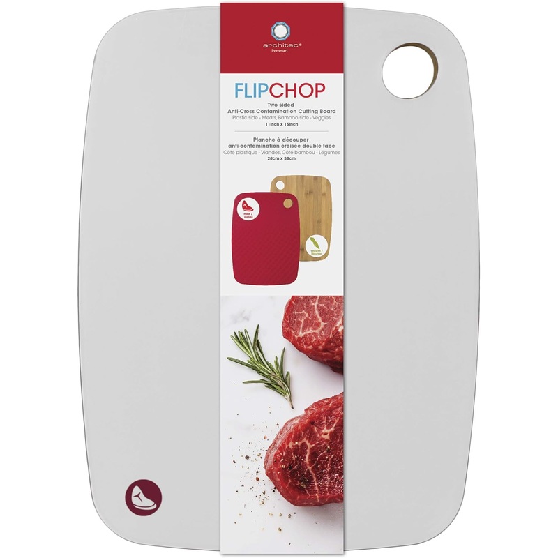 Architec FlipChop Reversible, Bamboo and Plastic Cutting Board, 11" By 15", White