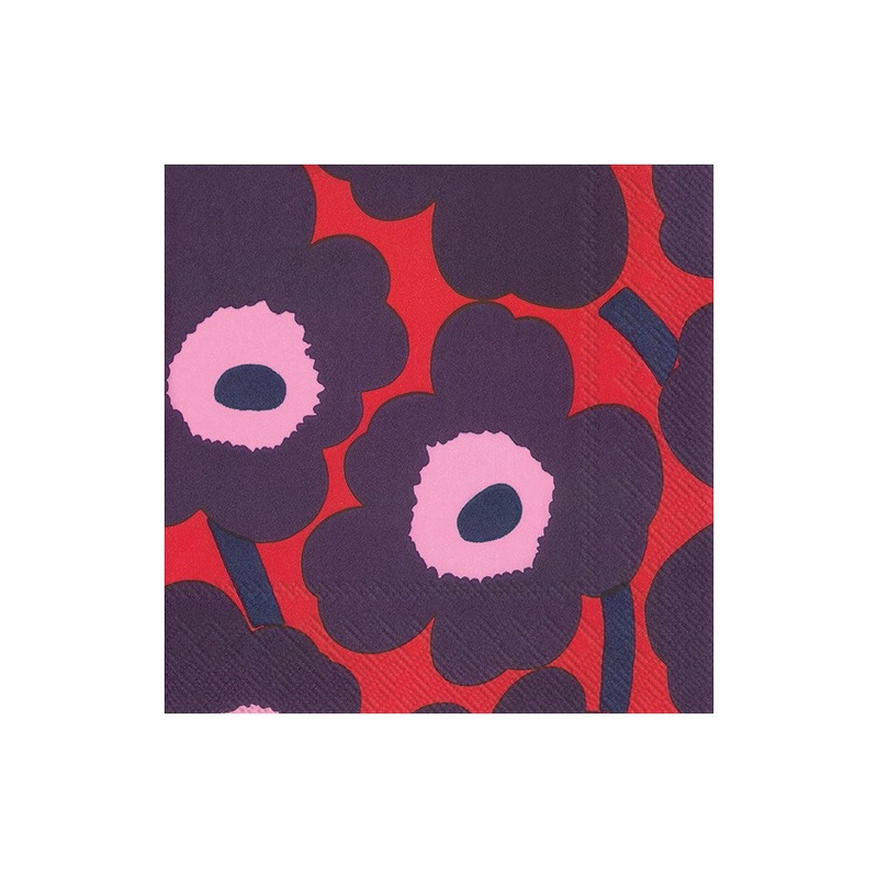 Marimekko Unikko Red Blue Paper Napkins - Lunch