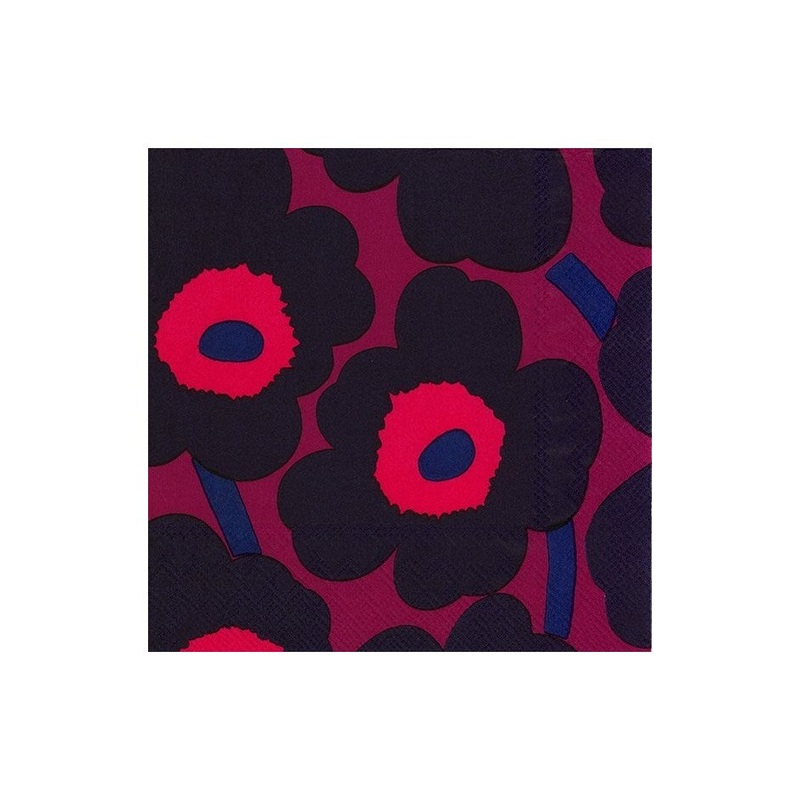 Unikko Dark Red Paper Napkins - Cocktail