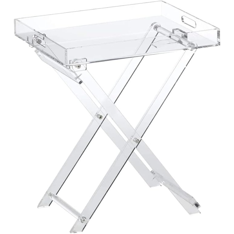 Designstyles Acrylic Folding Tray Table  Modern Chic Accent Desk - Kitchen and Bar Serving Table - Elegant Clear Design