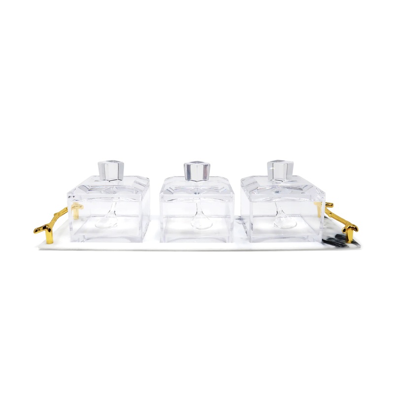 Vivience 3 Bowl Acrylic Serving Dish on Marble Tray