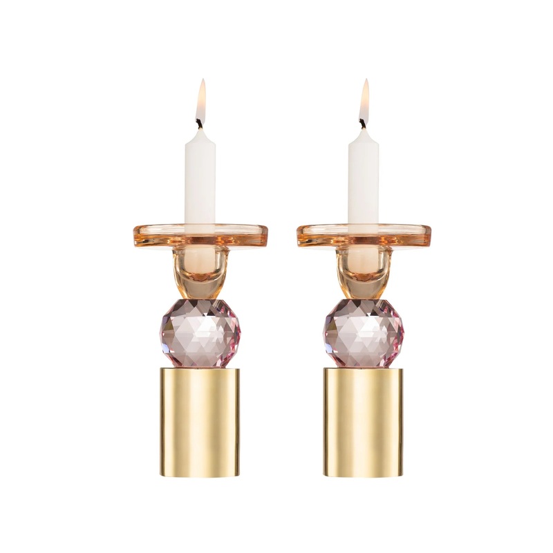 Vivience Pink Crystal Candlesticks, Set/2