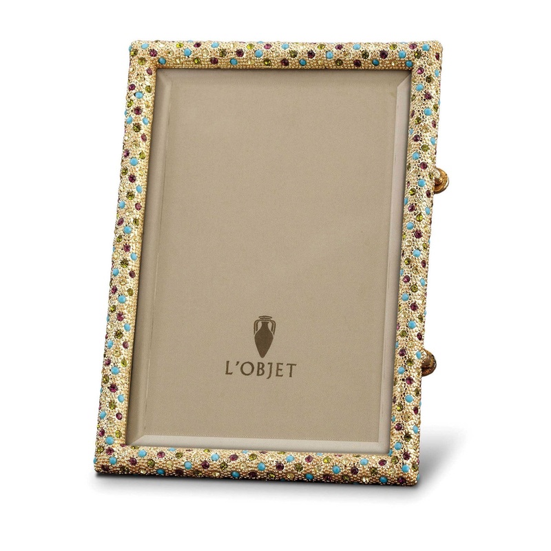 L'Objet Rectangular Gold Pave Frame w/ Yellow Crystals