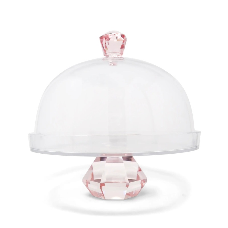Vivience Glass Cake Dome with Colored Diamond Base and Knob