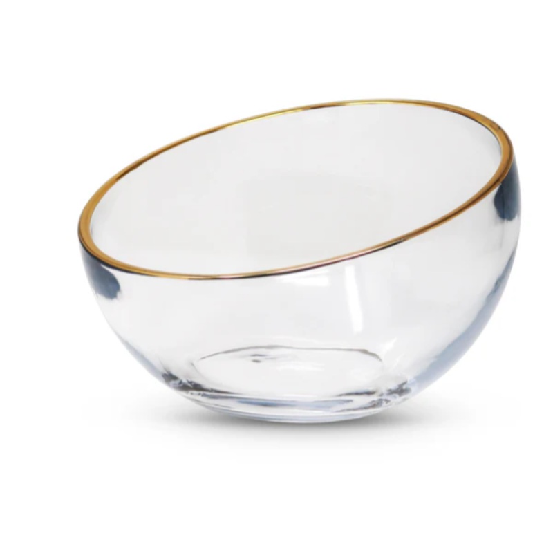 Vivience Glass Salad Bowl with Gold Rim