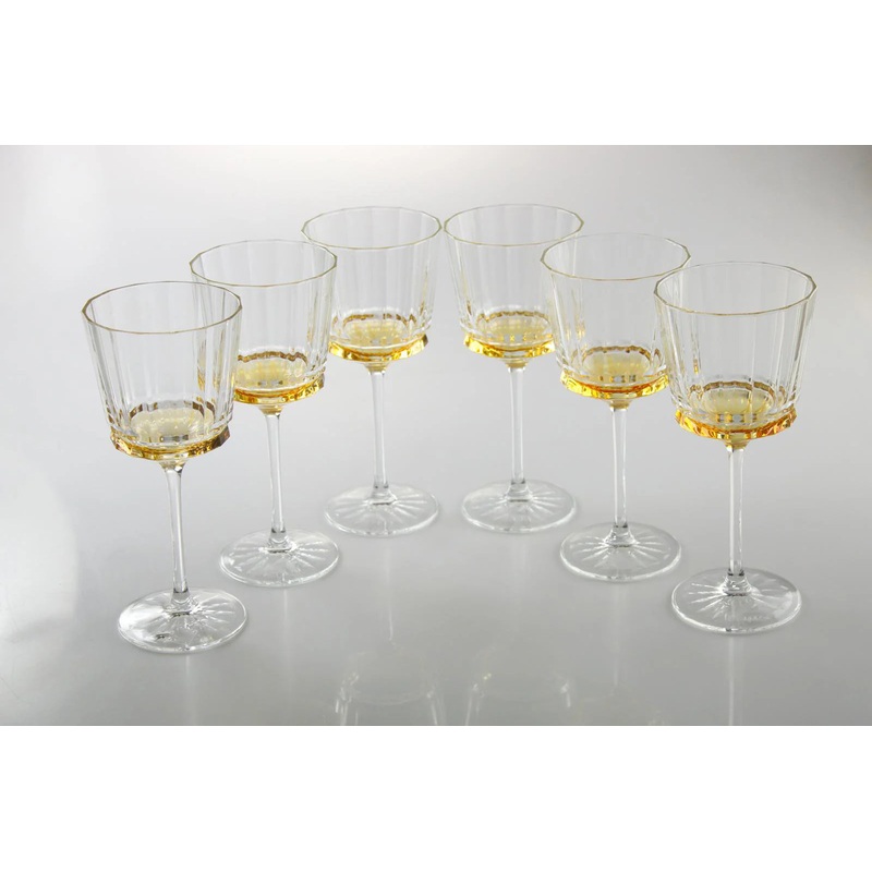 Vivience Water Linear Smooth Glasses with Gold/Amber on Bottom, Set/6