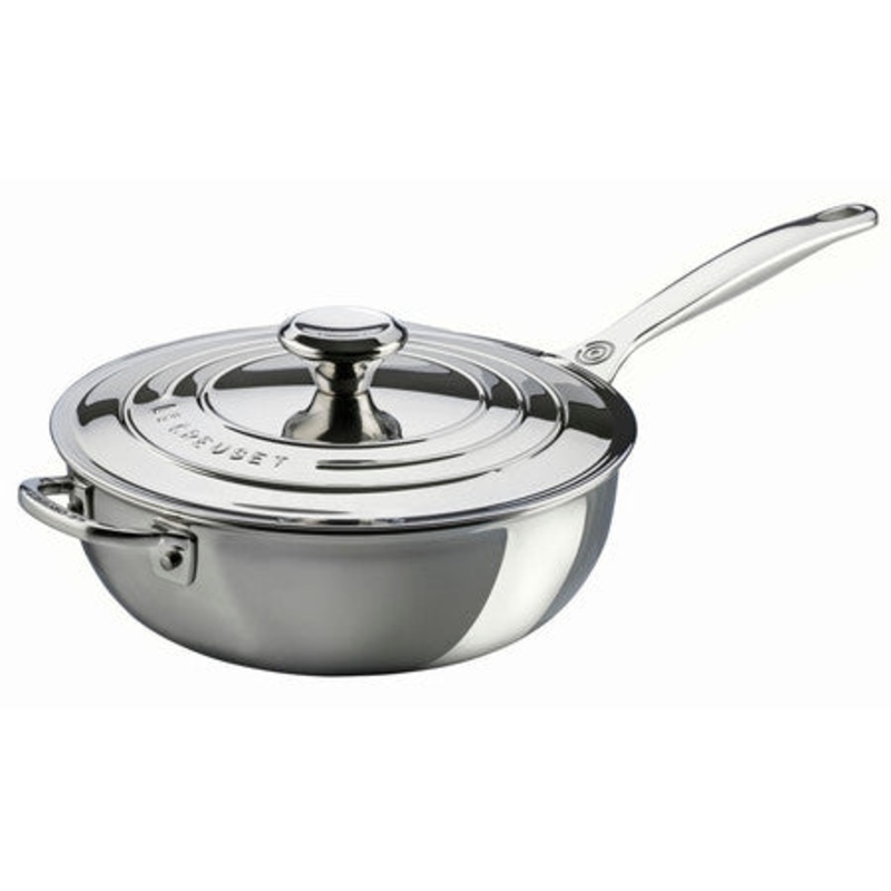 Le Creuset 3.5 Quart Stainless Steel Saucier Pan with Lid & Helper Handle