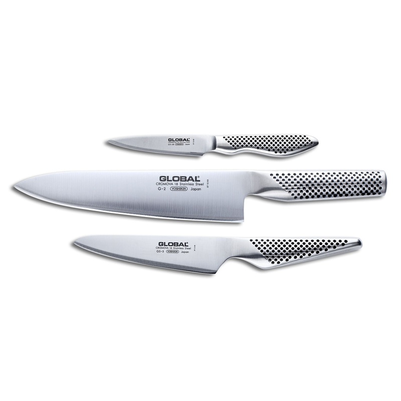 Global G-2338 3 Piece Starter Set with Chef's, Utility and Paring Knife