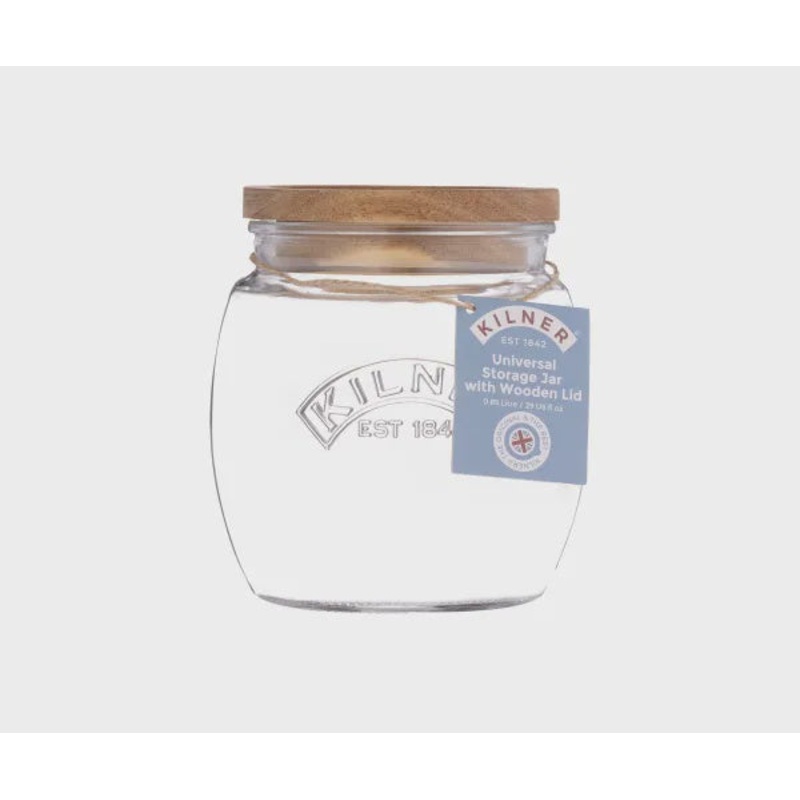 Acacia Lid Glass Jar, 0.85 Litres