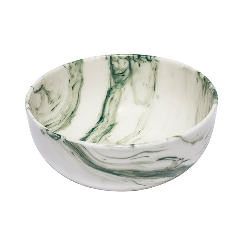 Ink Green Marbled Porcelain Bowl, 12.5cm