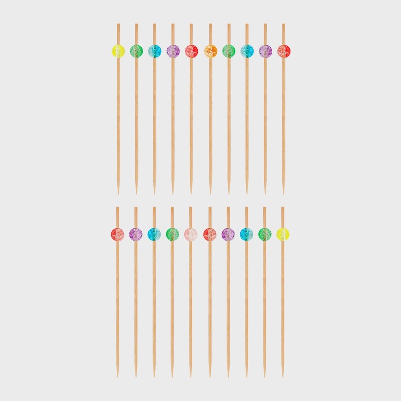 20 Pc Wooden Cocktail Picks & Colored Ball