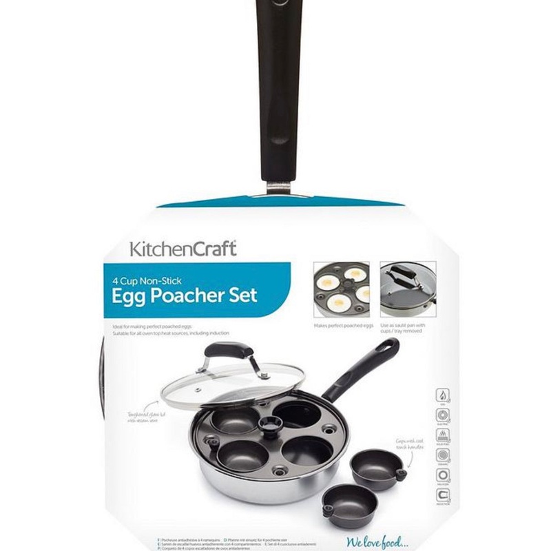 KitchenCraft Aluminium Coated Carbon Steel Four Hole Egg Poacher
