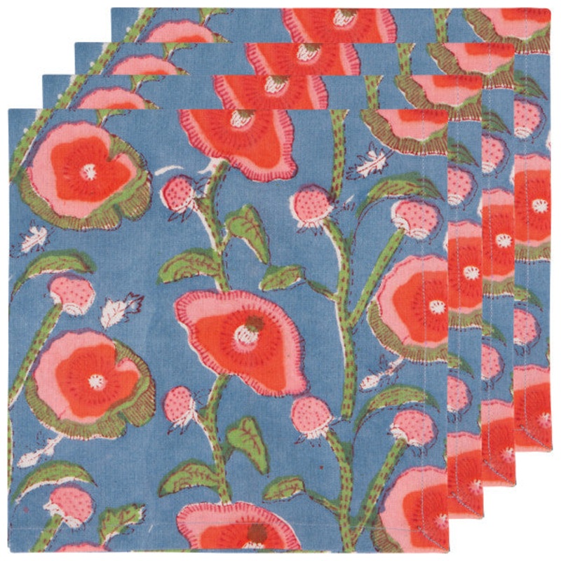 Napkins, Set of Four | Block Print Poppy