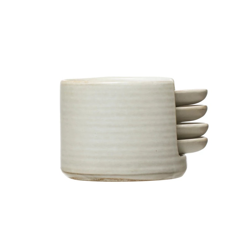 White Stoneware Tapas Plate and Holder | Set of 5