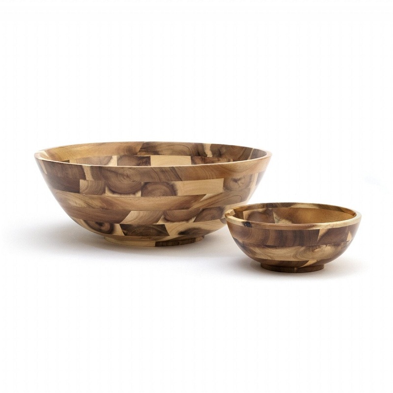 7" Acacia Natural Footed Round Flared Bowl