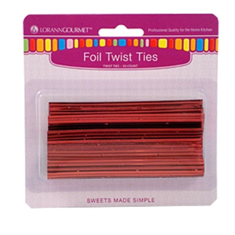 LorAnn Red Metallic Foil Twist Ties - 50 ct.