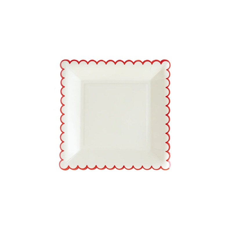 9" Believe White/Red Scallop Plate
