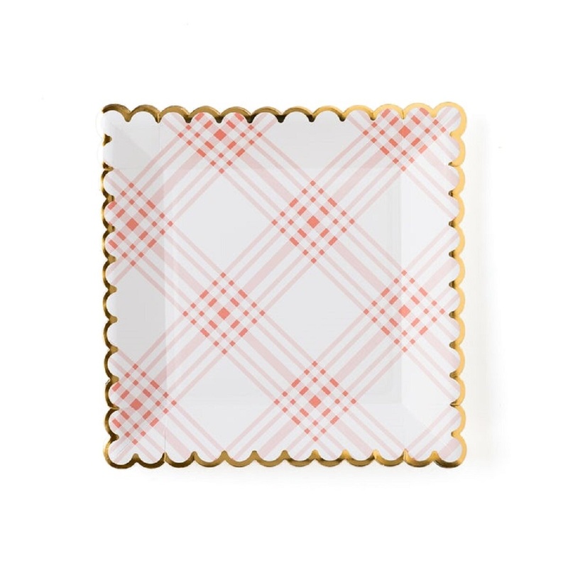 9" Garden Party Scalloped Plaid Paper Plate
