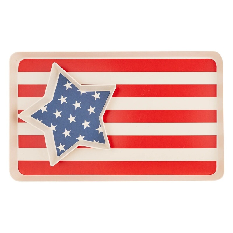American Flag Bamboo Serving Tray Set