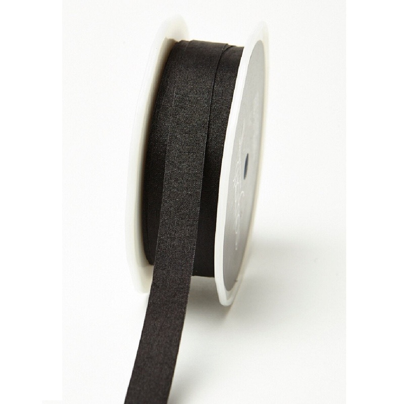 1/2" Wrinkled Faux Silk Ribbon with Cut Edge- Black