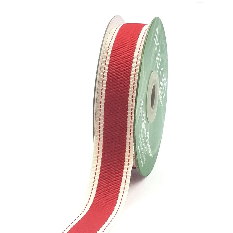 1" Ribbon with Woven Stitched Edge- Red