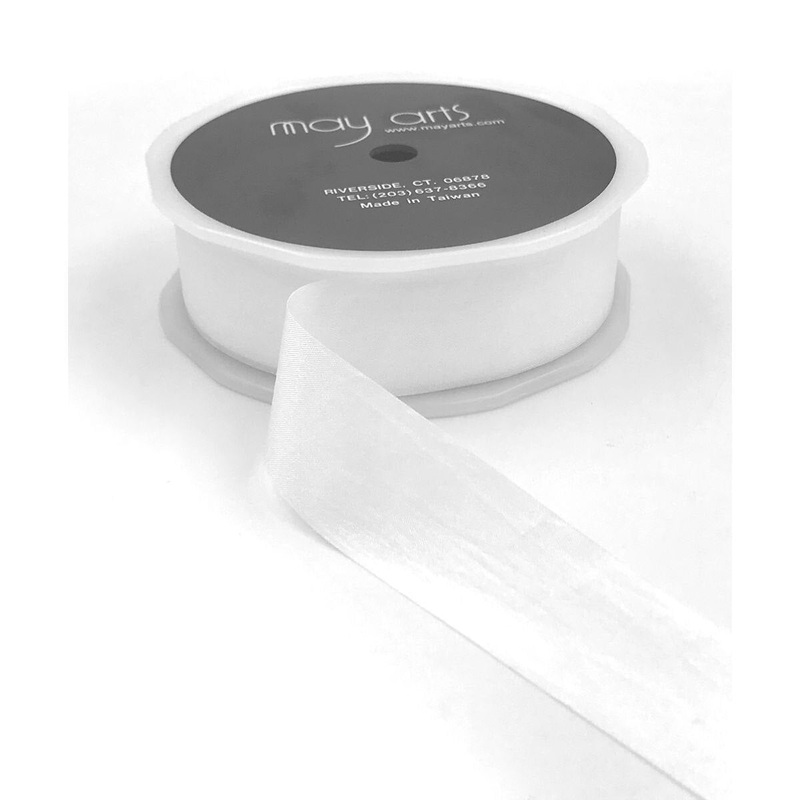 1" Ribbon Wrinkled Faux Silk White
