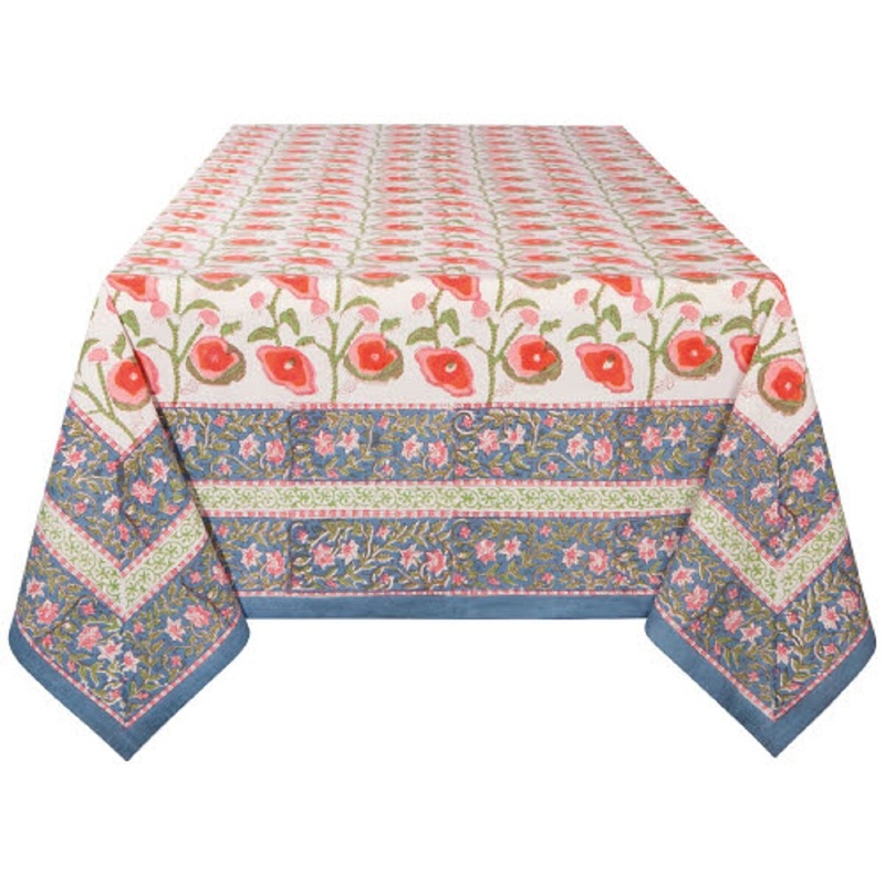 90" Block Print Poppy Table Cover