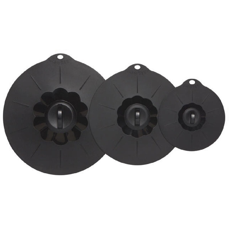 Black Silicone Suction Lids - Set of 3