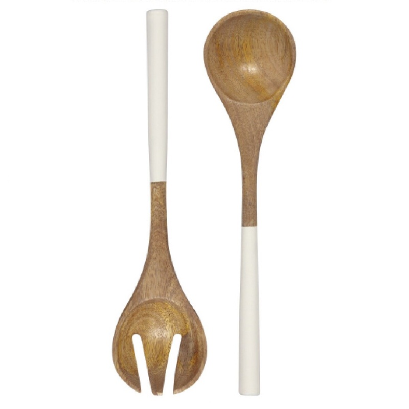 Mango Wood White Salad Server Set