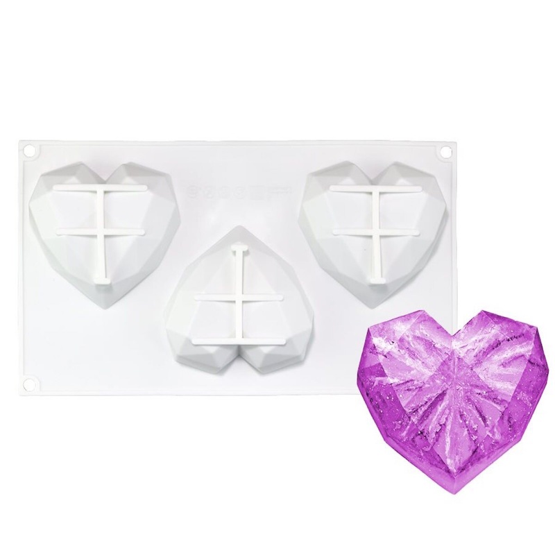 Diamond Heart Silicone Baking Mold - 3 Cavity