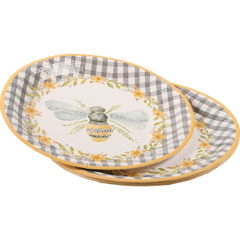 Plate Large Bee Paper 10.5" 8ct