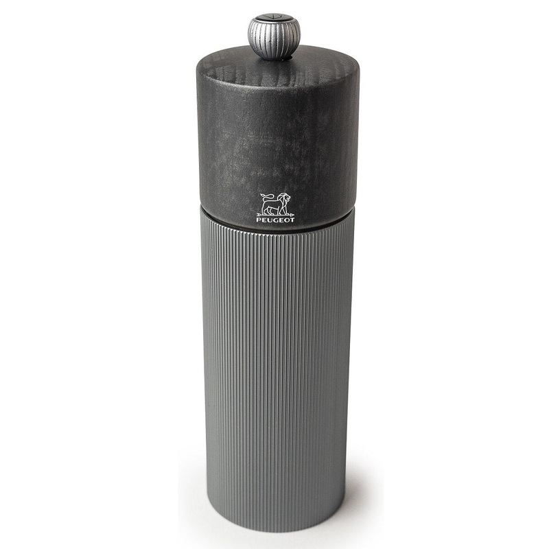 7" Dark Aluminum/Wood Line Salt Mill