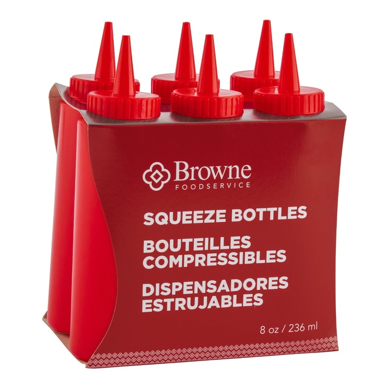 Browne 57800805 Ketchup Squeeze Bottle with No-Drip Tip 8 oz. - Red - 6/Set