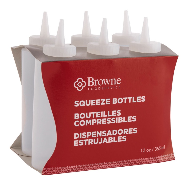 Browne 57801200 Dressing Squeeze Bottle with No-Drip Tip 12 oz. - Clear - 6/Set